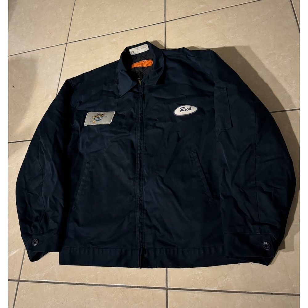 VTG Y2K Honda Mechanic's Jacket Men's XL Zip Quilted Lining Navy Blue Red Kap